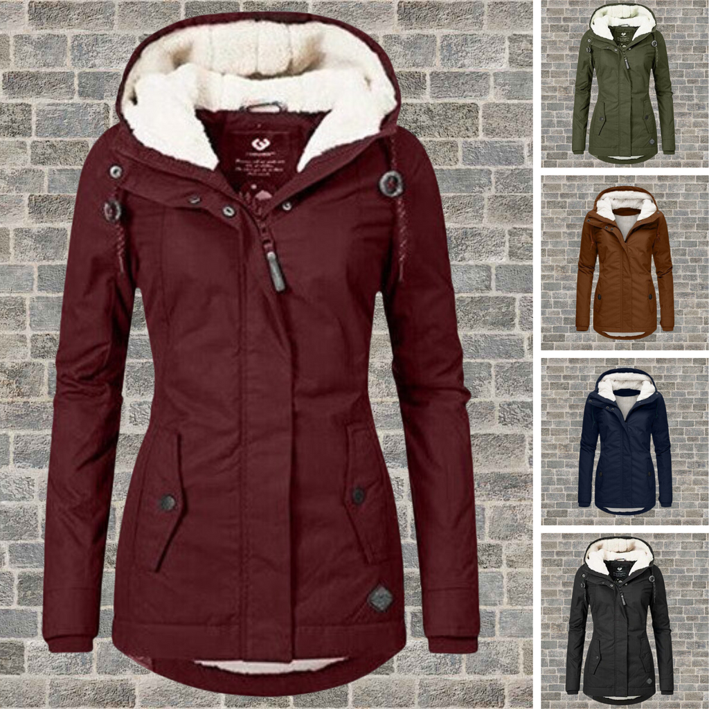 Manteau Femme à Capuche avec Doublure Bouclette et Fermeture Éclair - Hiverline