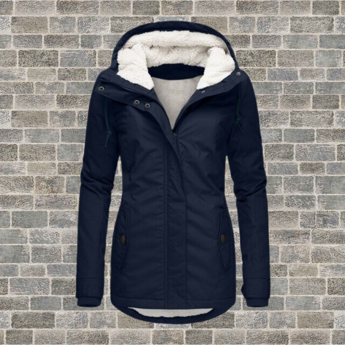 Manteau Femme à Capuche avec Doublure Bouclette et Fermeture Éclair - Hiverline