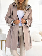 Manteau Femme à Capuche Intégrée Carreaux et Fermeture Éclair - Hiverline
