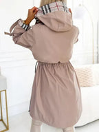 Manteau Femme à Capuche Intégrée Carreaux et Fermeture Éclair - Hiverline