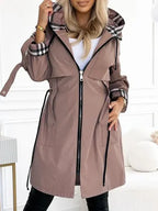 Manteau Femme à Capuche Intégrée Carreaux et Fermeture Éclair - Hiverline