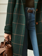 Manteau Femme à Carreaux Tweed Col Revers Long Hiver Chic Casual - Hiverline