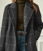 Manteau Femme à Carreaux Tweed Col Revers Long Hiver Chic Casual - Hiverline