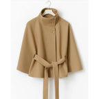Manteau Femme Cape Ceinturée Col Montant Boutonné - Hiverline