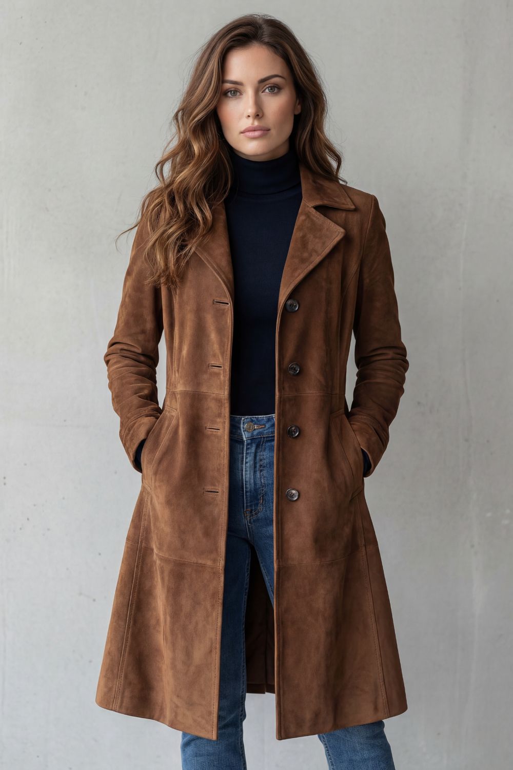 Manteau Long Femme à Col Revers et Fermeture Boutons - Hiverline