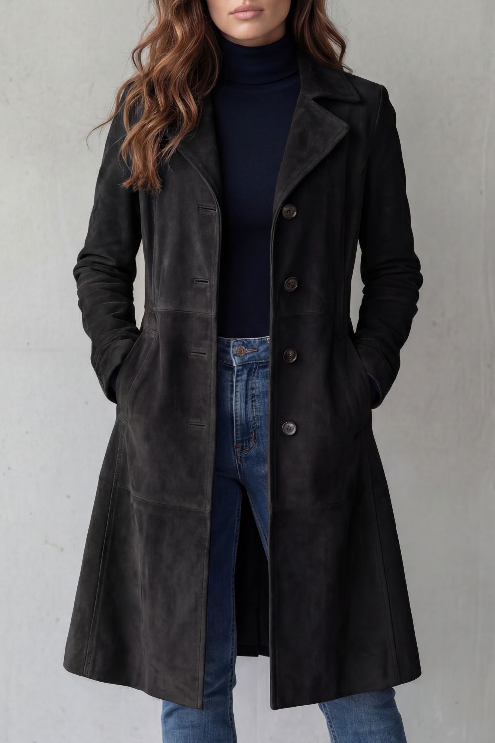 Manteau Long Femme à Col Revers et Fermeture Boutons - Hiverline