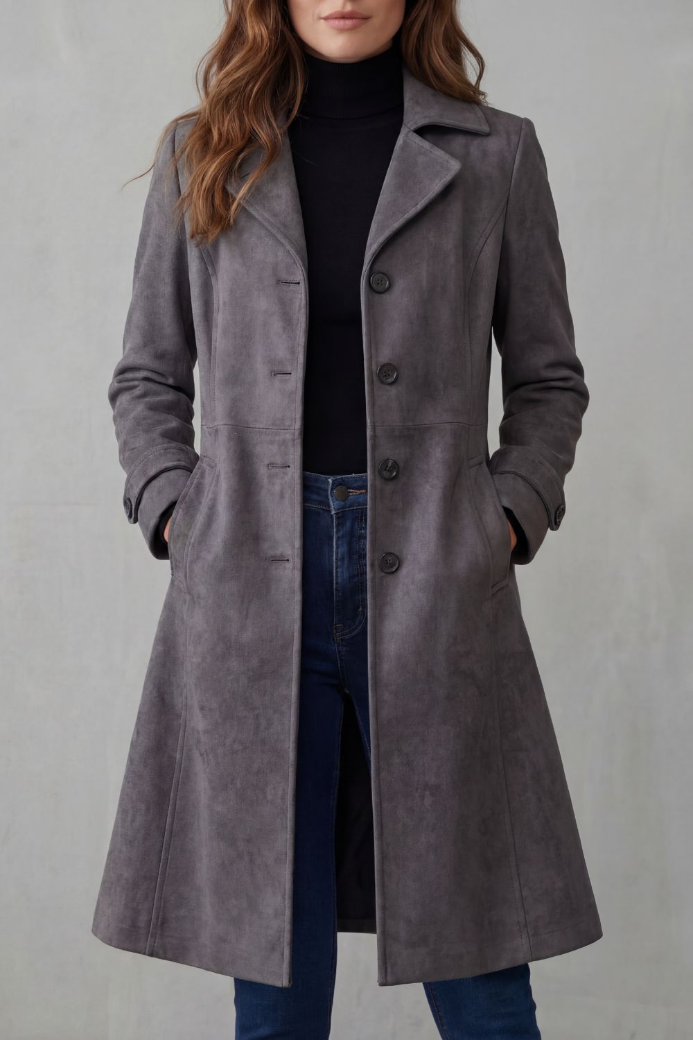 Manteau Long Femme à Col Revers et Fermeture Boutons - Hiverline