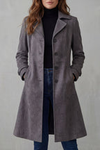 Manteau Long Femme à Col Revers et Fermeture Boutons - Hiverline