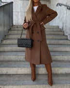 Manteau Long Femme Double Boutonnage Col à Revers Ceinturé - Hiverline