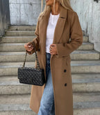 Manteau Long Femme Double Boutonnage Col à Revers Ceinturé - Hiverline
