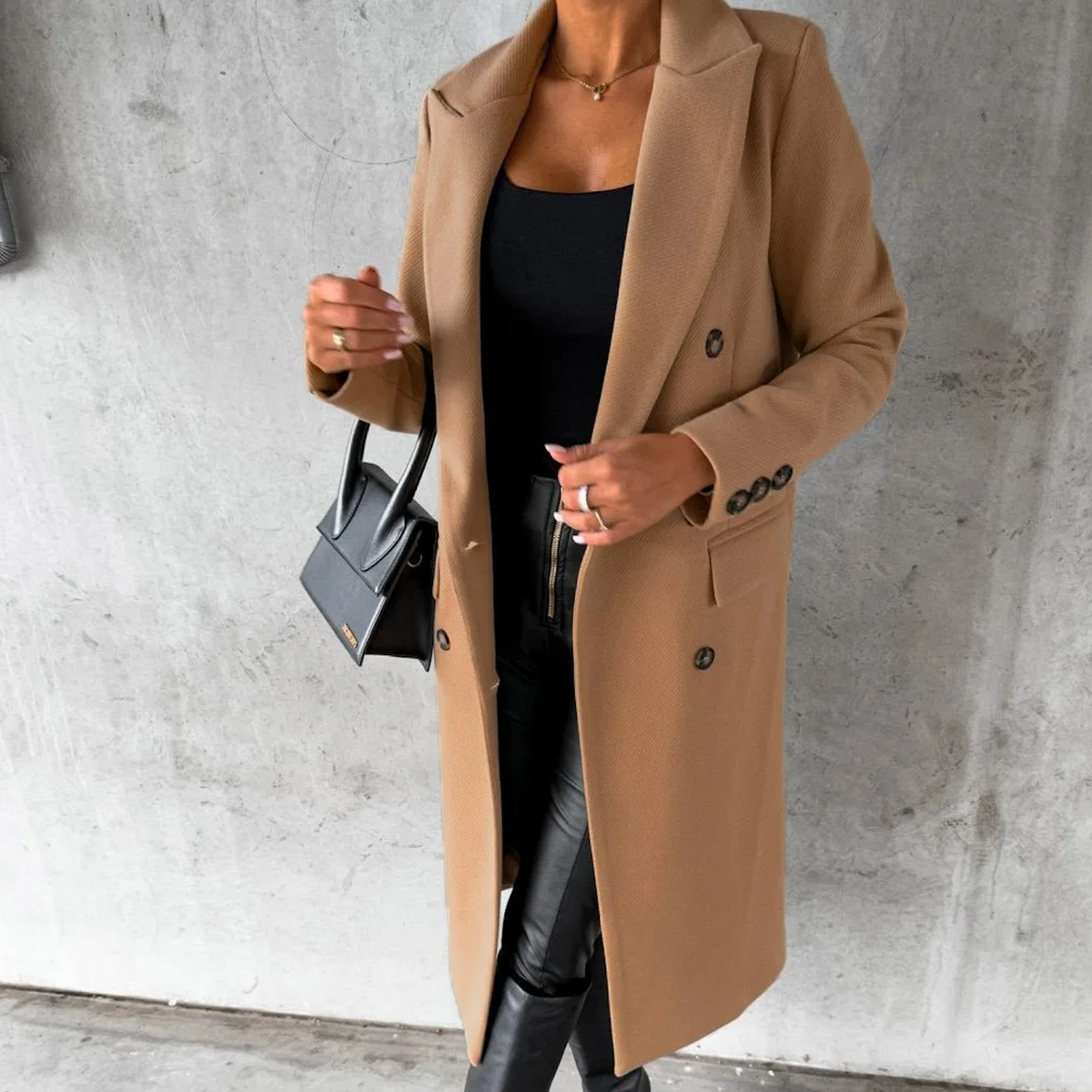 Manteau Long Femme Double Boutonnage Croisé Hiver Laine Camel - Hiverline
