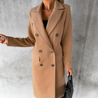 Manteau Long Femme Double Boutonnage Croisé Hiver Laine Camel - Hiverline