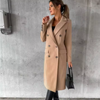 Manteau Long Femme Double Boutonnage Croisé Hiver Laine Camel - Hiverline