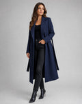 Manteau Long Femme en Laine Mélangée à Ceinture Col Châle Coupe Droite Hiver Bureau Soirée - Hiverline