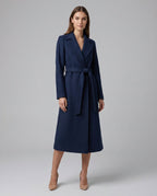 Manteau Long Femme en Laine Mélangée à Ceinture Col Châle Coupe Droite Hiver Bureau Soirée - Hiverline