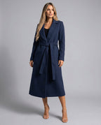 Manteau Long Femme en Laine Mélangée à Ceinture Col Châle Coupe Droite Hiver Bureau Soirée - Hiverline