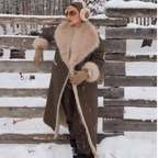 Manteau Long Femme Oversize Col Fourrure Hiver Vintage Casual - Hiverline