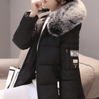Manteau Puffer Mi-Long Femme Coupe-Vent à Capuche Fourrure Hiver - Hiverline