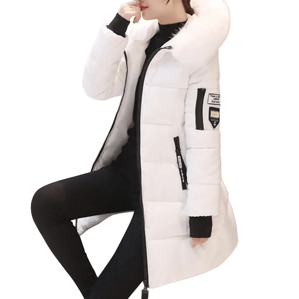 Manteau Puffer Mi-Long Femme Coupe-Vent à Capuche Fourrure Hiver - Hiverline