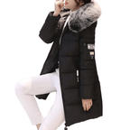 Manteau Puffer Mi-Long Femme Coupe-Vent à Capuche Fourrure Hiver - Hiverline
