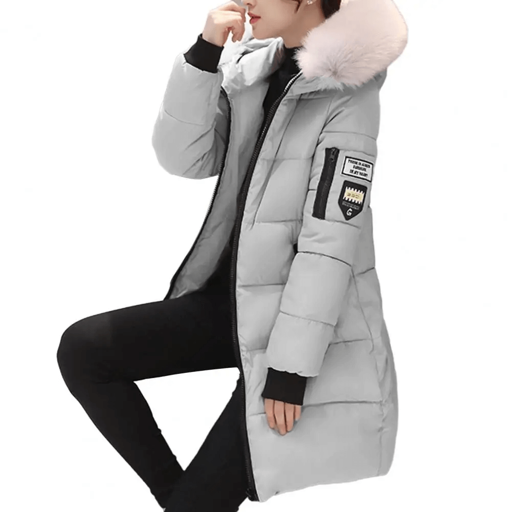 Manteau Puffer Mi-Long Femme Coupe-Vent à Capuche Fourrure Hiver - Hiverline