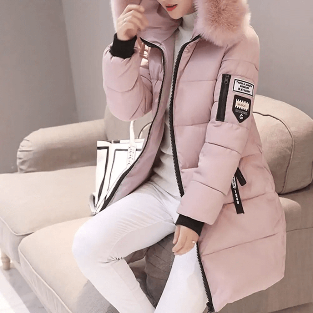 Manteau Puffer Mi-Long Femme Coupe-Vent à Capuche Fourrure Hiver - Hiverline