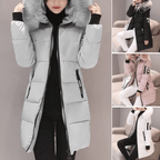 Manteau Puffer Mi-Long Femme Coupe-Vent à Capuche Fourrure Hiver - Hiverline