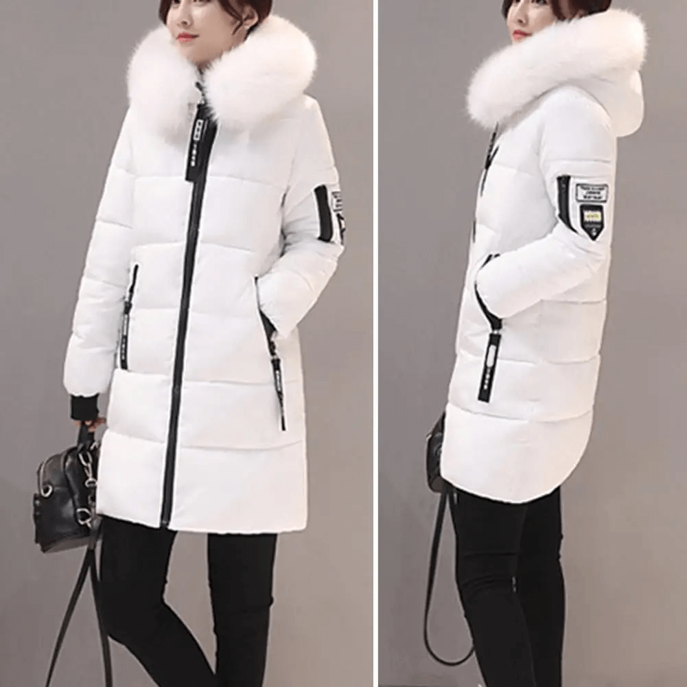 Manteau Puffer Mi-Long Femme Coupe-Vent à Capuche Fourrure Hiver - Hiverline