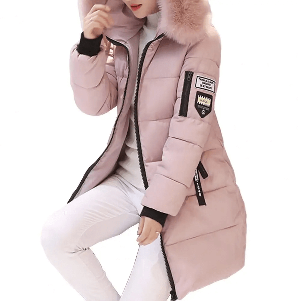 Manteau Puffer Mi-Long Femme Coupe-Vent à Capuche Fourrure Hiver - Hiverline