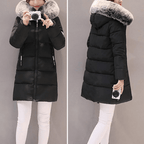 Manteau Puffer Mi-Long Femme Coupe-Vent à Capuche Fourrure Hiver - Hiverline