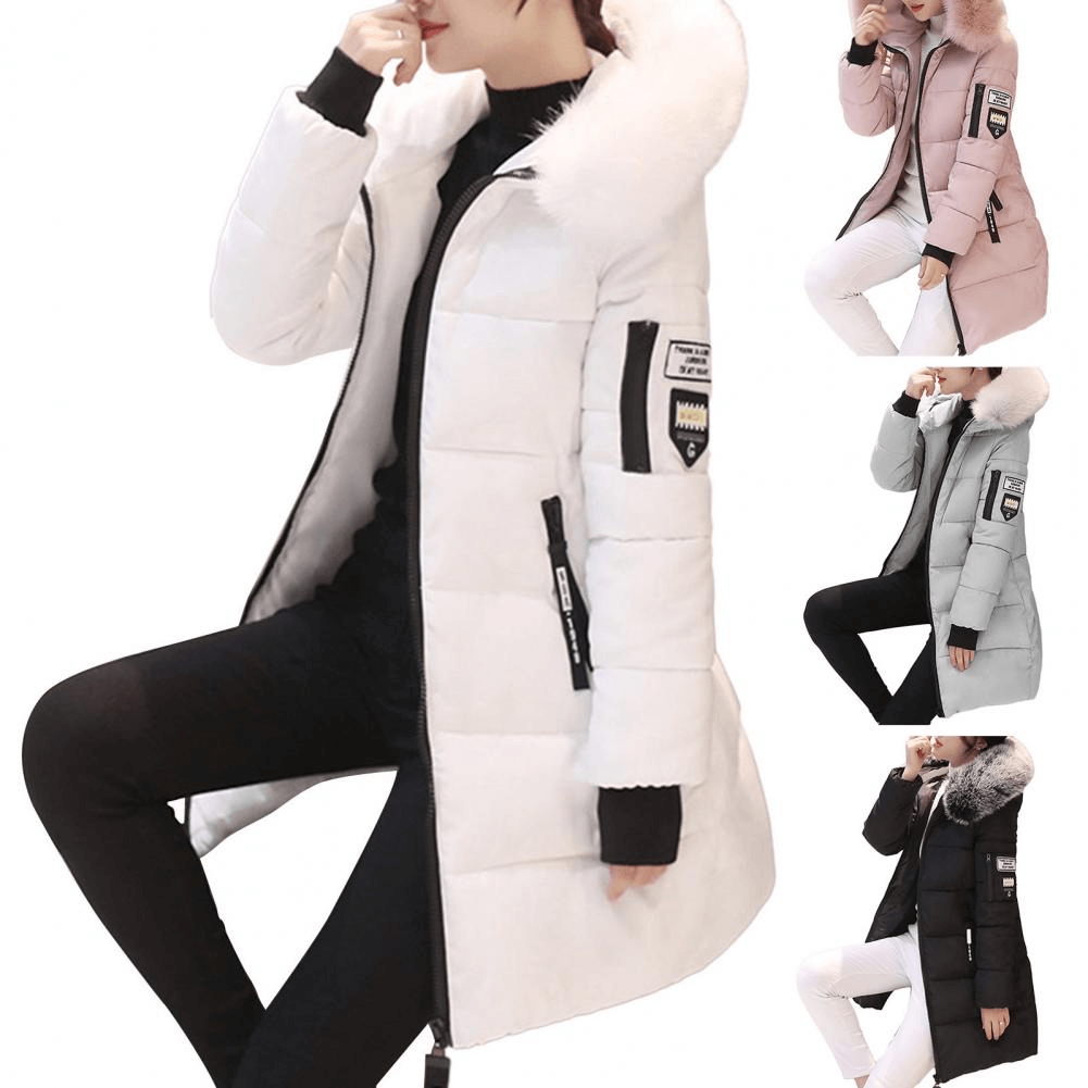 Manteau Puffer Mi-Long Femme Coupe-Vent à Capuche Fourrure Hiver - Hiverline