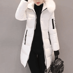 Manteau Puffer Mi-Long Femme Coupe-Vent à Capuche Fourrure Hiver - Hiverline