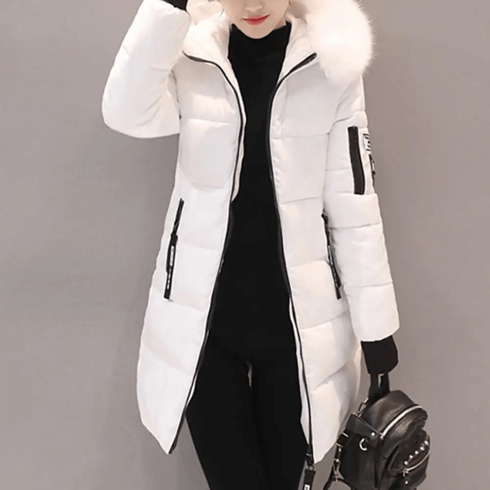 Manteau Puffer Mi-Long Femme Coupe-Vent à Capuche Fourrure Hiver - Hiverline