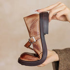 Mary Janes donna in pelle premium con cinturino classico, suola imbottita antiscivolo, elegante casual per ufficio e uso quotidiano – Marrone Cognac
