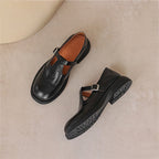 Mary Janes donna in pelle premium con cinturino classico, suola imbottita antiscivolo, elegante casual per ufficio e uso quotidiano – Marrone Cognac