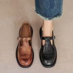 Mary Janes donna in pelle premium con cinturino classico, suola imbottita antiscivolo, elegante casual per ufficio e uso quotidiano – Marrone Cognac