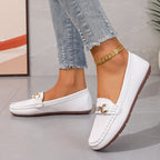 Mocassin femme plat bout arrondi ornement chaîne et strass - Hiverline