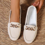 Mocassin femme plat bout arrondi ornement chaîne et strass - Hiverline