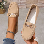 Mocassin femme plat bout arrondi ornement chaîne et strass - Hiverline