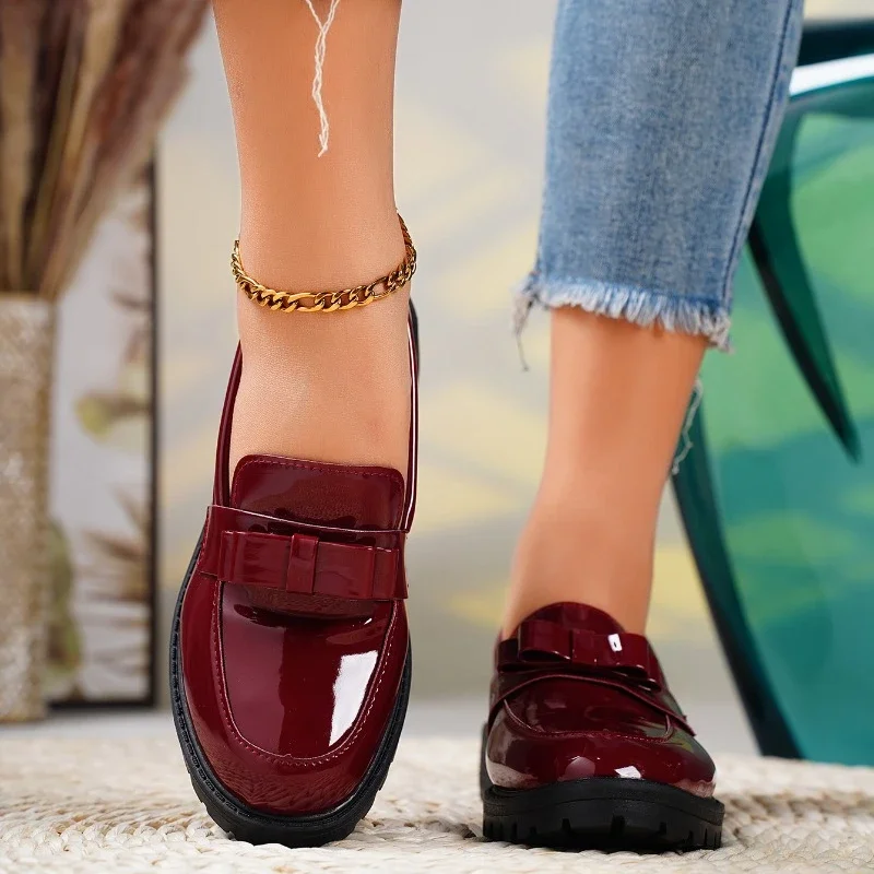 Mocassins Femme à Plateforme Slip-On Nœud Papillon Travail Casual Confort - Hiverline