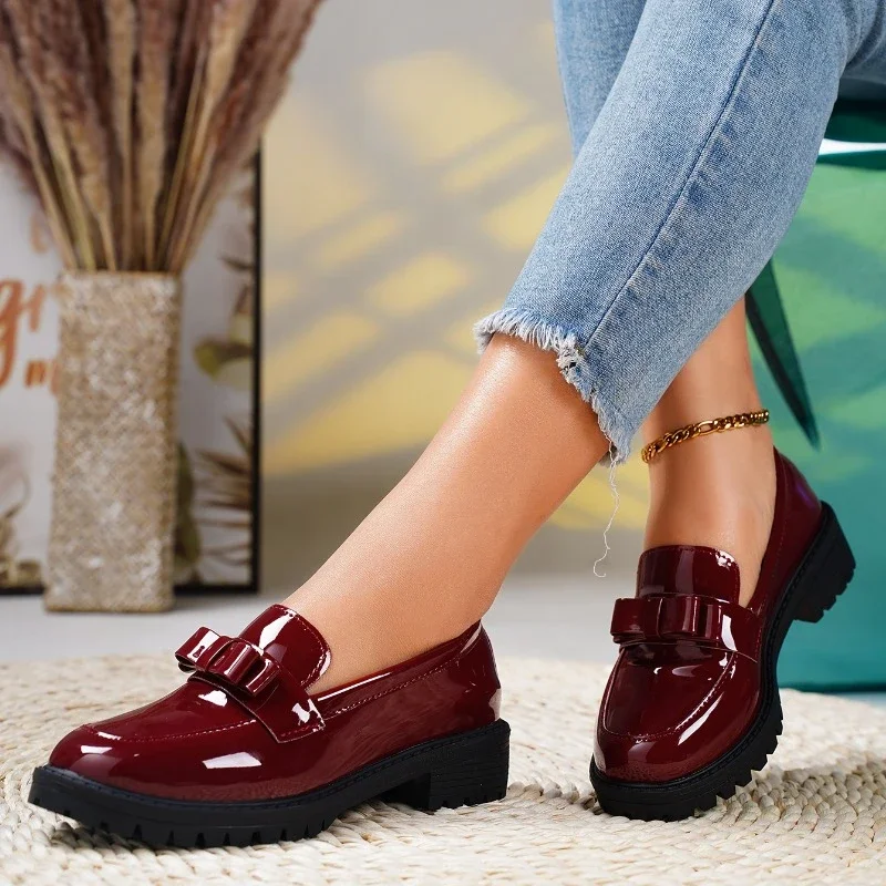 Mocassins Femme à Plateforme Slip-On Nœud Papillon Travail Casual Confort - Hiverline