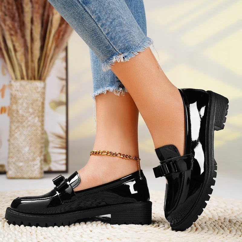 Mocassins Femme à Plateforme Slip-On Nœud Papillon Travail Casual Confort - Hiverline