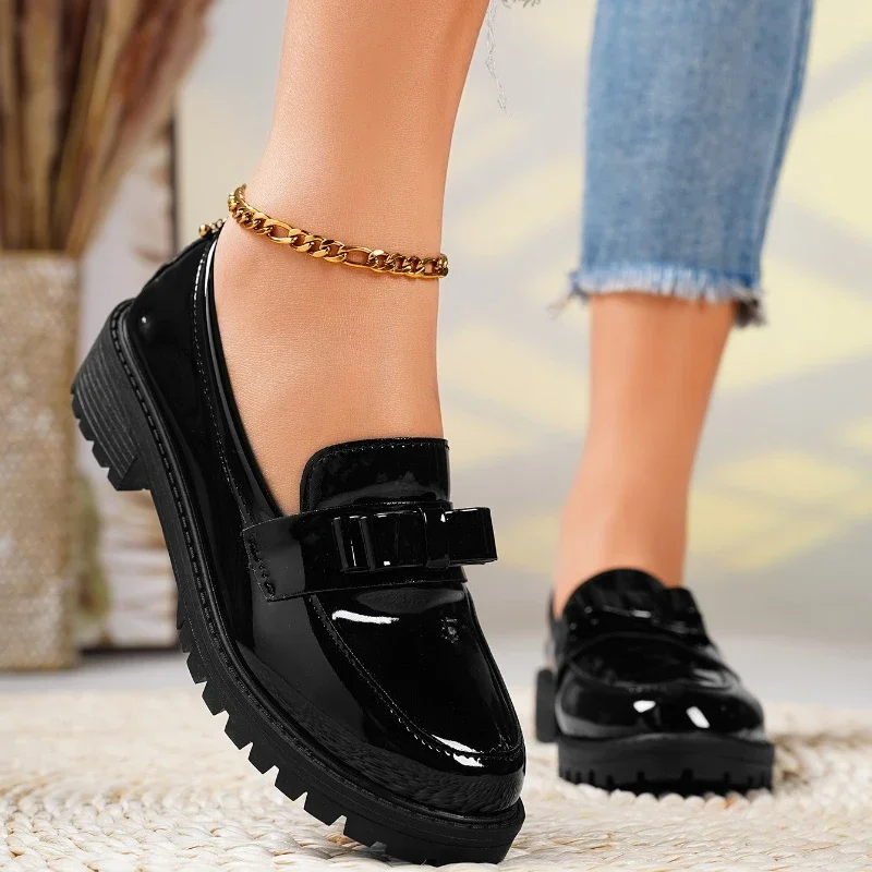 Mocassins Femme à Plateforme Slip-On Nœud Papillon Travail Casual Confort - Hiverline