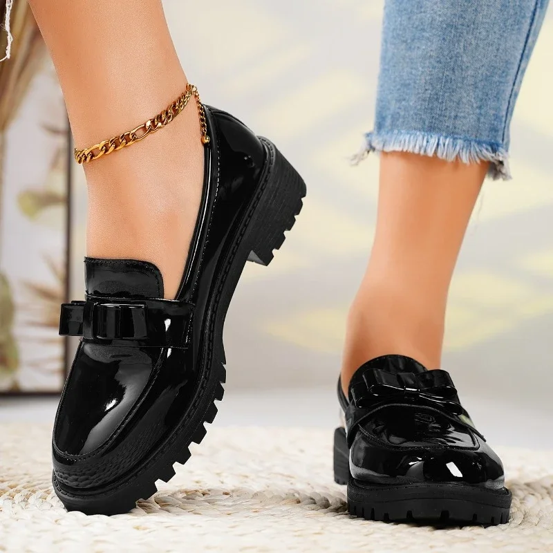 Mocassins Femme à Plateforme Slip-On Nœud Papillon Travail Casual Confort - Hiverline