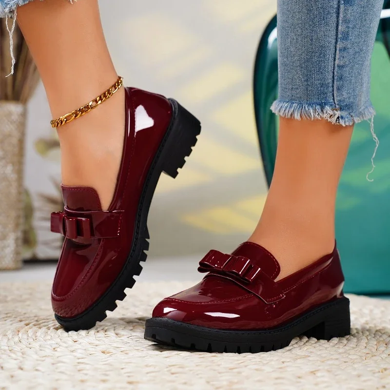 Mocassins Femme à Plateforme Slip-On Nœud Papillon Travail Casual Confort - Hiverline