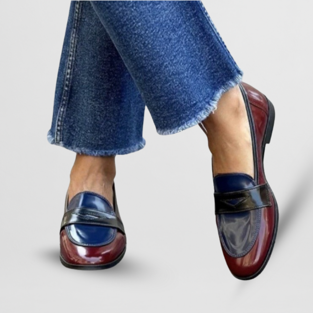 Mocassins Femme Bout Rond Slip-On Bicolores Semelle Plate Bureau Casual - Hiverline