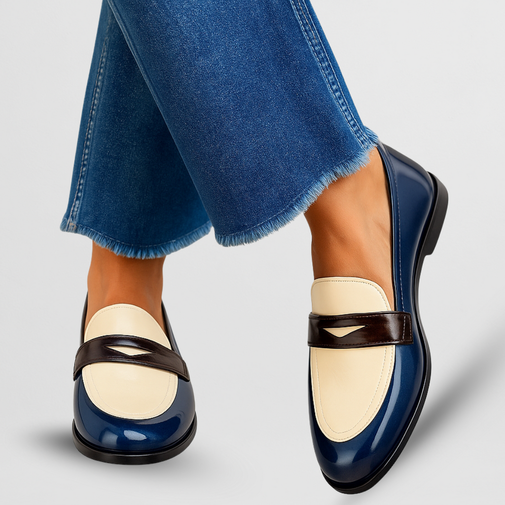 Mocassins Femme Bout Rond Slip-On Bicolores Semelle Plate Bureau Casual - Hiverline