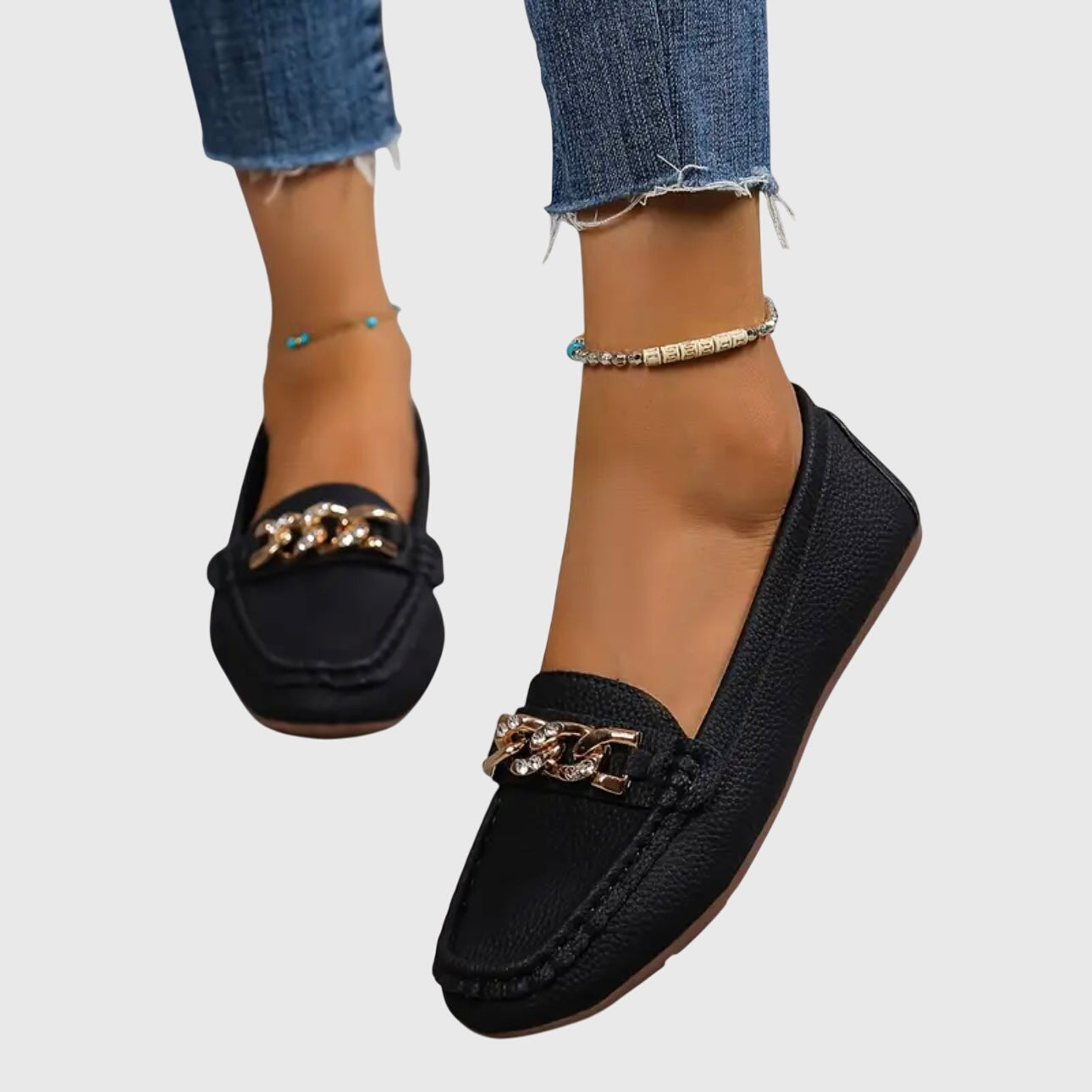 Mocassins Femme Slip-On Confort Semelle Rembourrée Détail Chaîne Dorée Casual Bureau - Hiverline