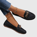 Mocassins Femme Slip-On Confort Semelle Rembourrée Détail Chaîne Dorée Casual Bureau - Hiverline