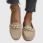 Mocassins Femme Slip-On Confort Semelle Rembourrée Détail Chaîne Dorée Casual Bureau - Hiverline